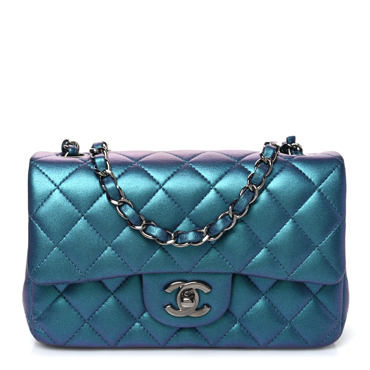 Chanel Iridescent Lambskin Quilted Mini Rectangular Flap Turquoise 1 of 10