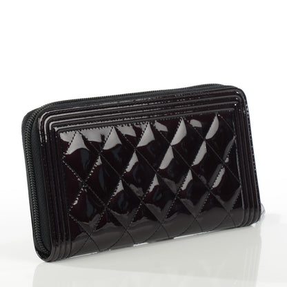 Chanel Patent Quilted Boy Zip Around Wallet Black 3 of 8
