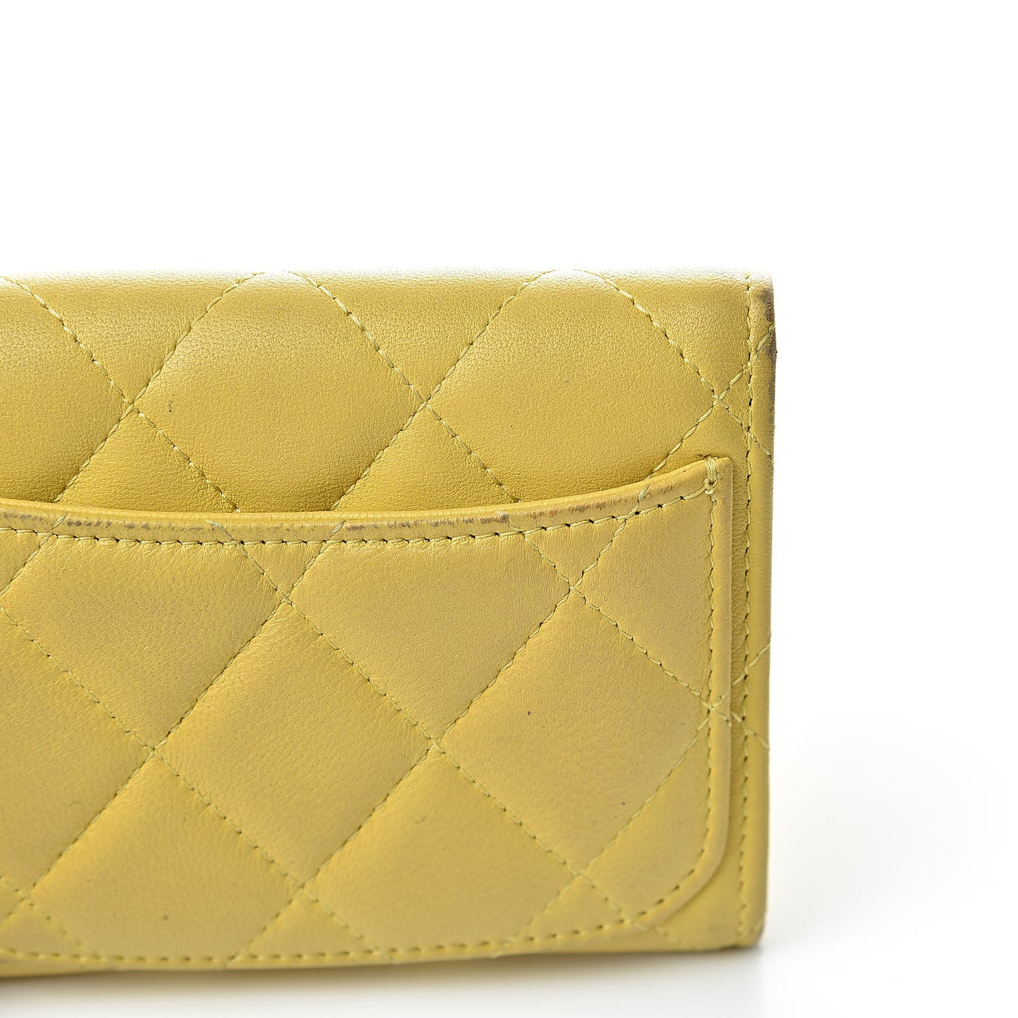 Lambskin Quilted Flap Card Holder Yellow