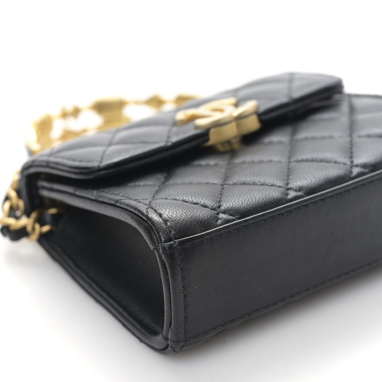 Lambskin Enamel Quilted Mini Top Handle Flap Black