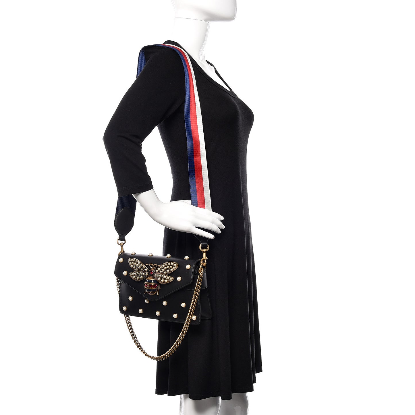Nappa Pearl Studded Mini Queen Margaret Broadway Shoulder Bag Black