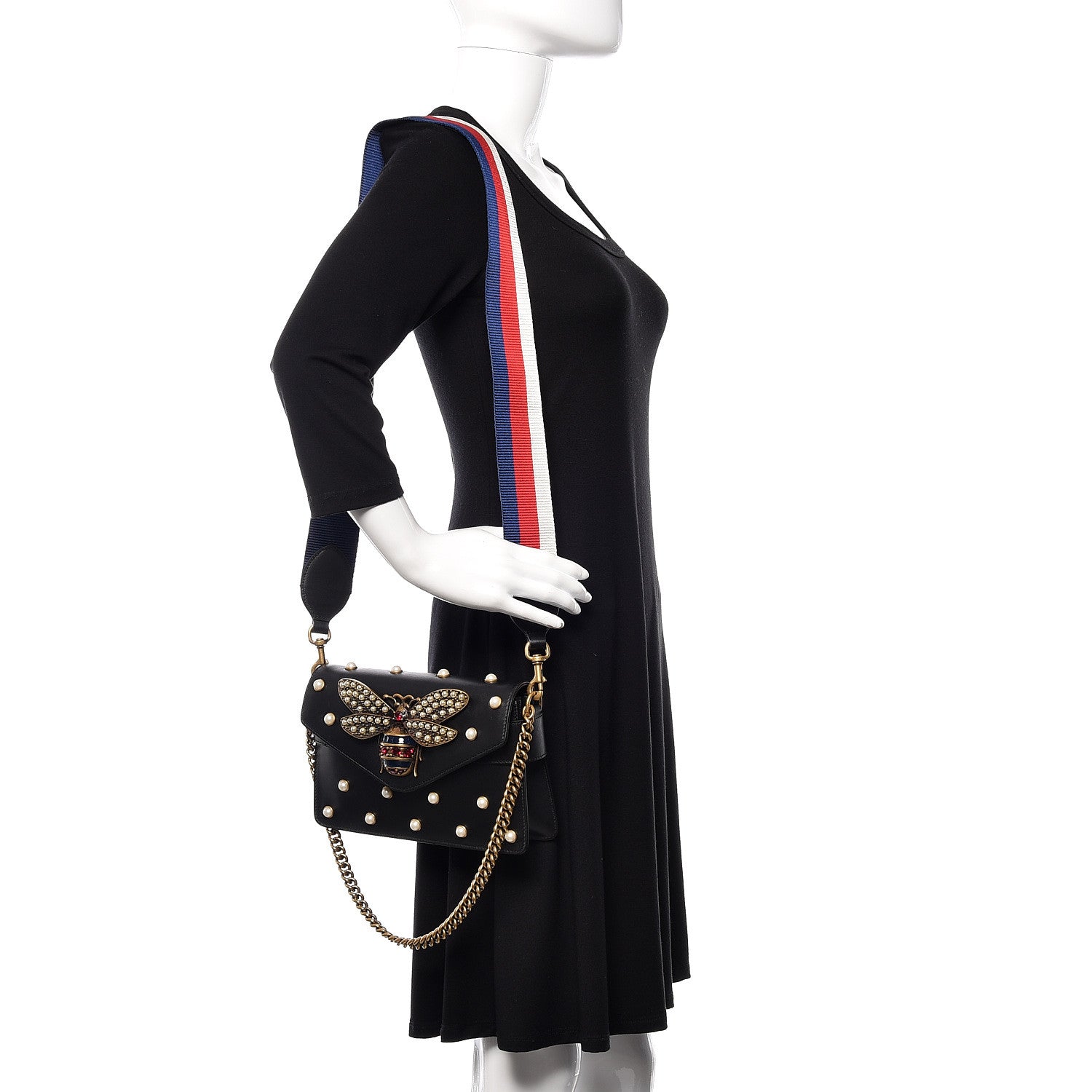 Gucci Nappa Pearl Studded Mini Queen Margaret Broadway Shoulder Bag Black 2 of 11