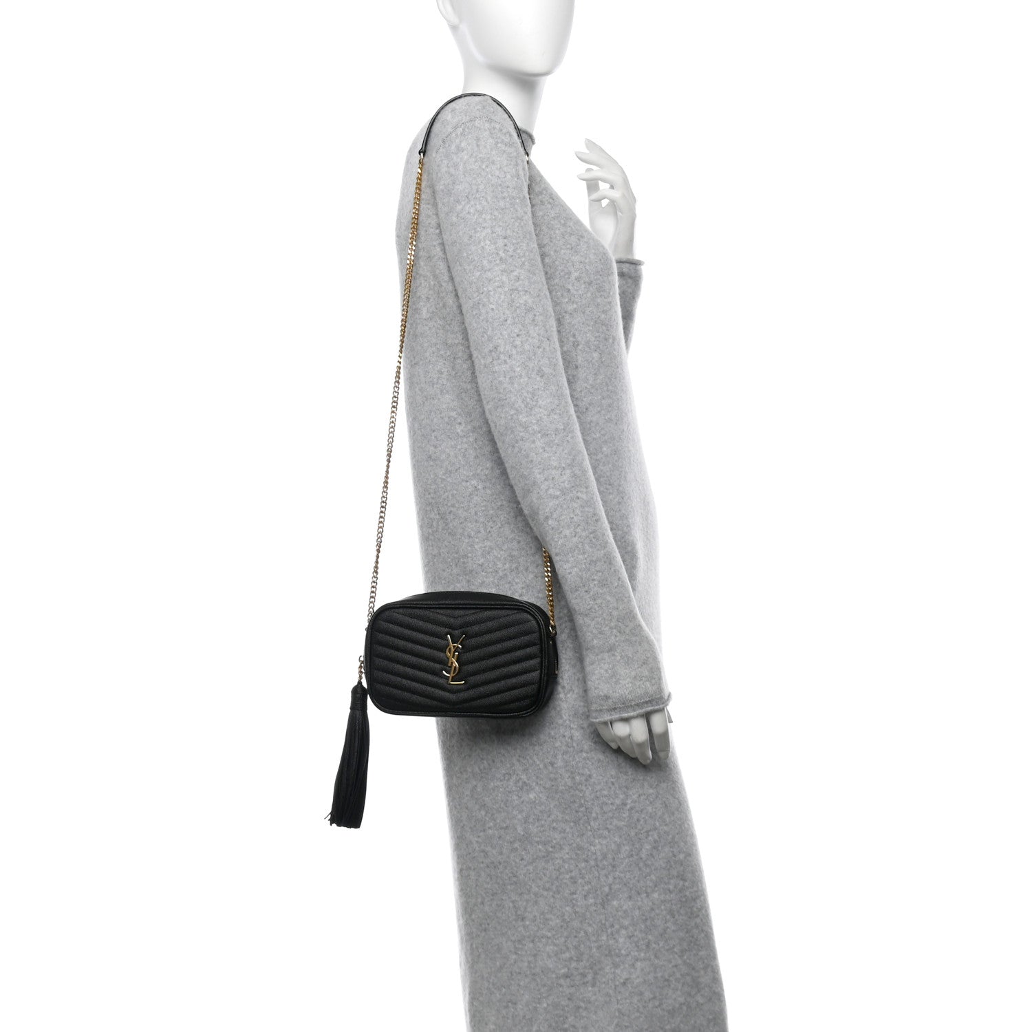 Saint Laurent Grain De Poudre Matelasse Monogram Mini Lou Camera Bag Black 2 of 10