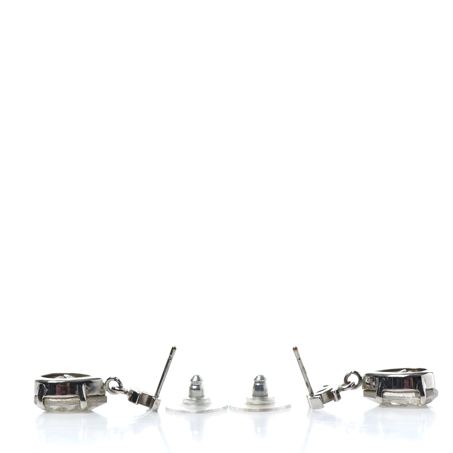 Chanel Crystal CC Drop Earrings Silver 3 of 4