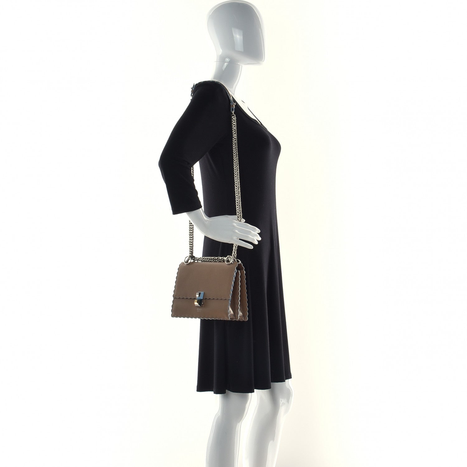 Fendi Vitello Liberty Scalloped Studded Small Kan I Shoulder Bag Tan 2 of 22