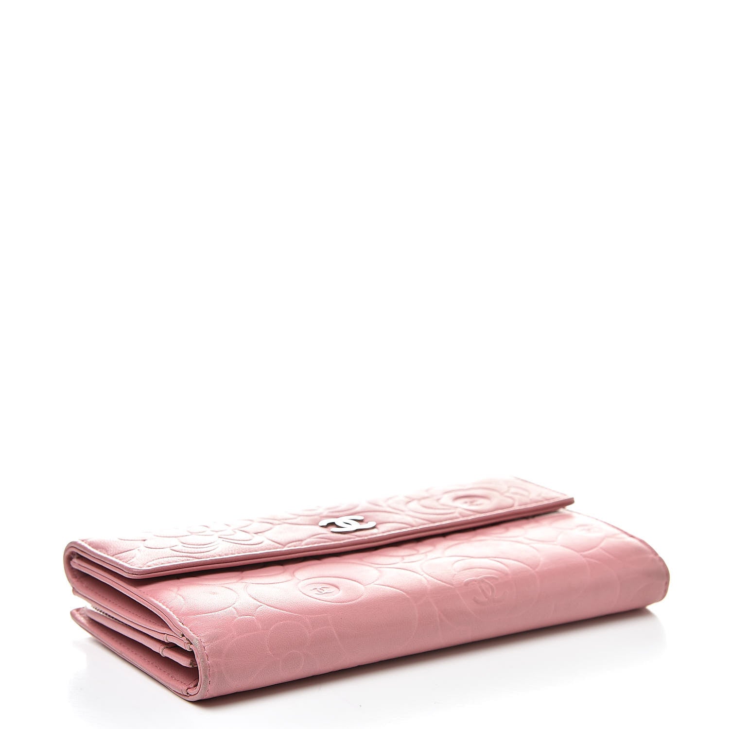 Chanel Lambskin Camellia Embossed Long Double Wallet Pink 4 of 19