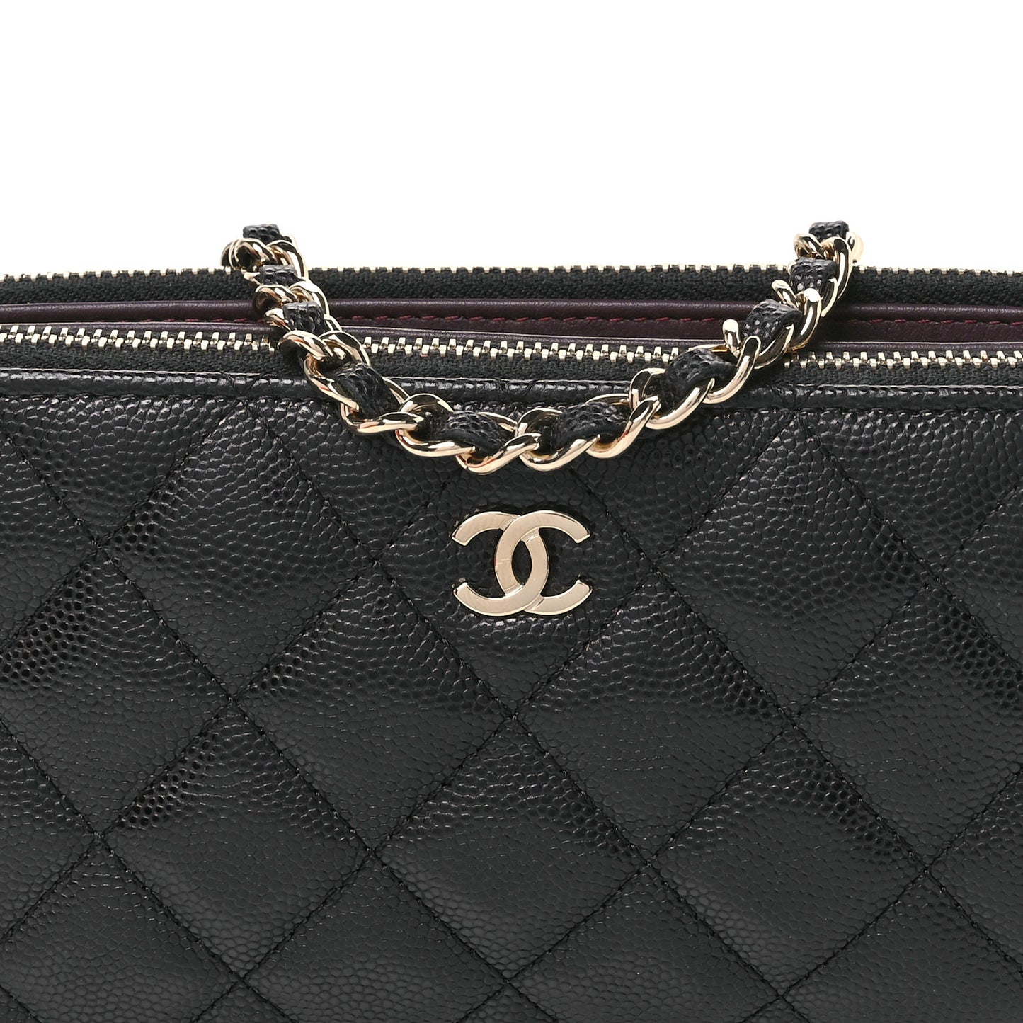 Caviar Quilted Small Clutch With Chain Black