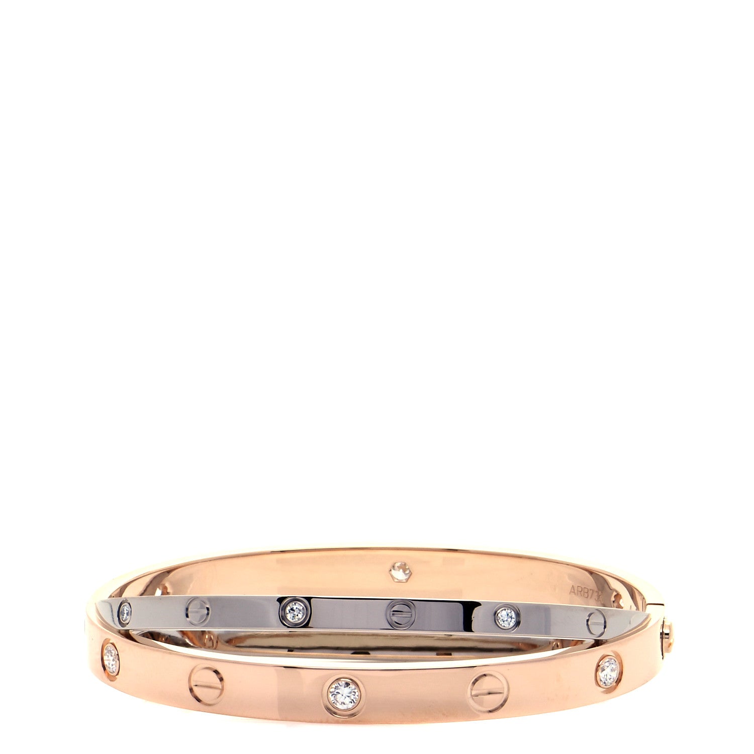 Cartier 18K Pink White Gold 12 Diamond Double LOVE Bracelet 16 3 of 9