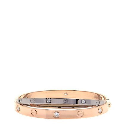 Cartier 18K Pink White Gold 12 Diamond Double LOVE Bracelet 16 3 of 9