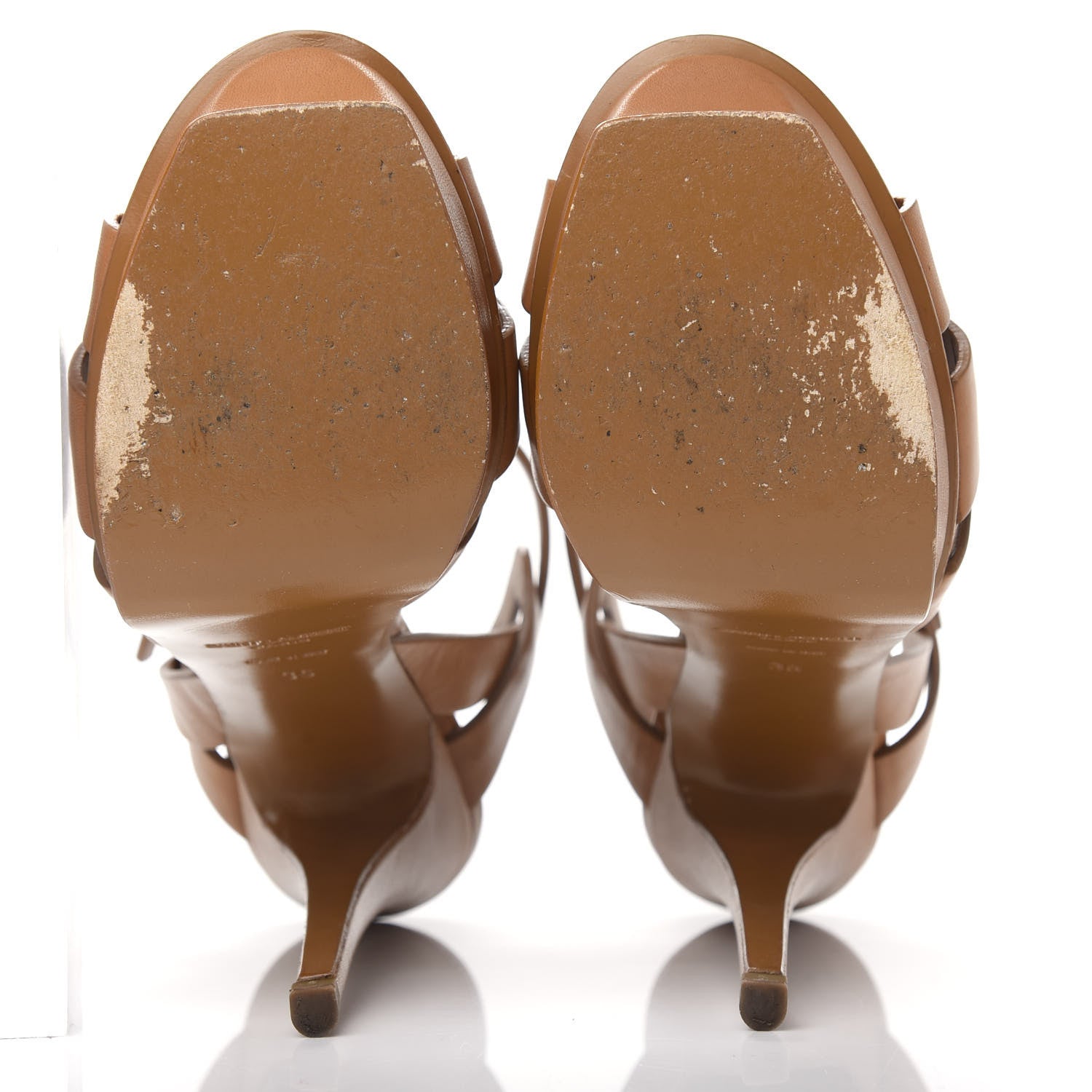 Saint Laurent Calfskin Tribute 105 Platform Sandals 35 Caramel 6 of 11