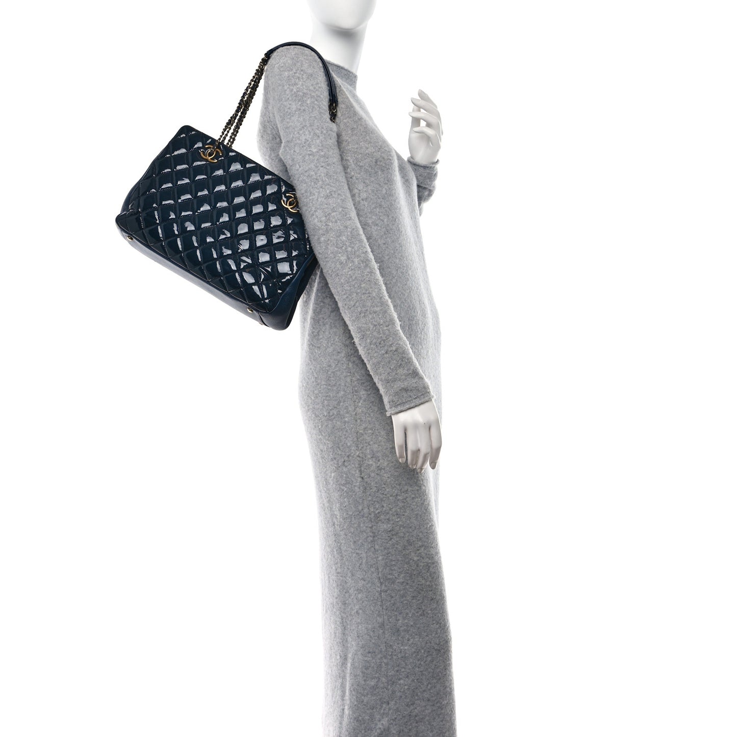 Patent Goatskin Quilted Small CC Eyelet Tote Blue