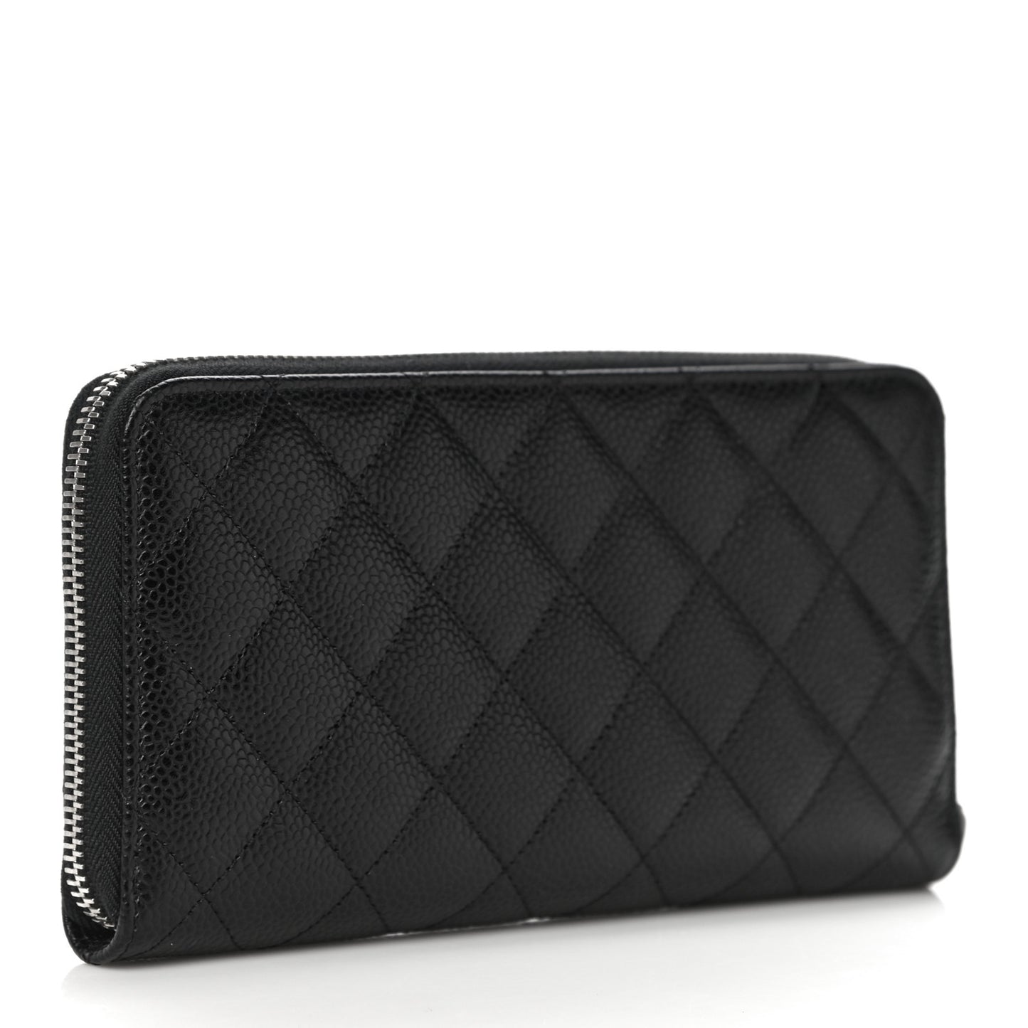 Caviar Quilted Large Gusset Zip Around Wallet Black