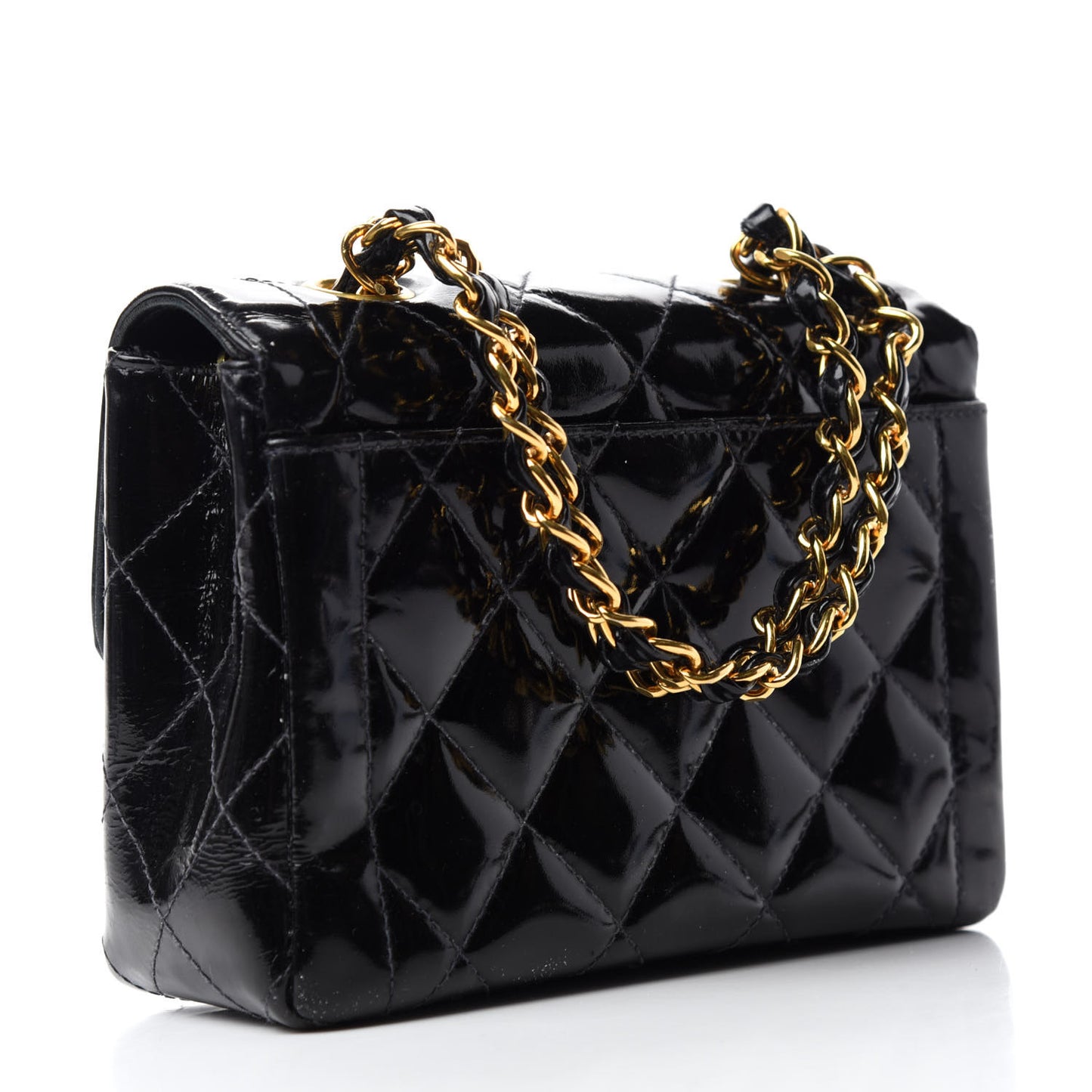 Patent Calfskin Quilted Mini Square Flap Black