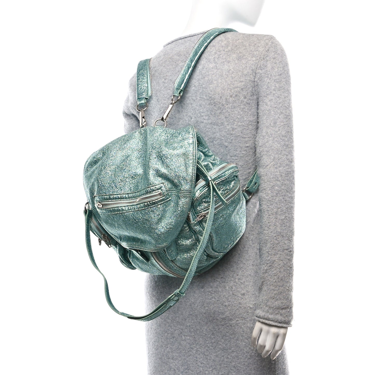 Metallic Calfskin Marti Backpack Bag Light Blue Rhodium Hardware