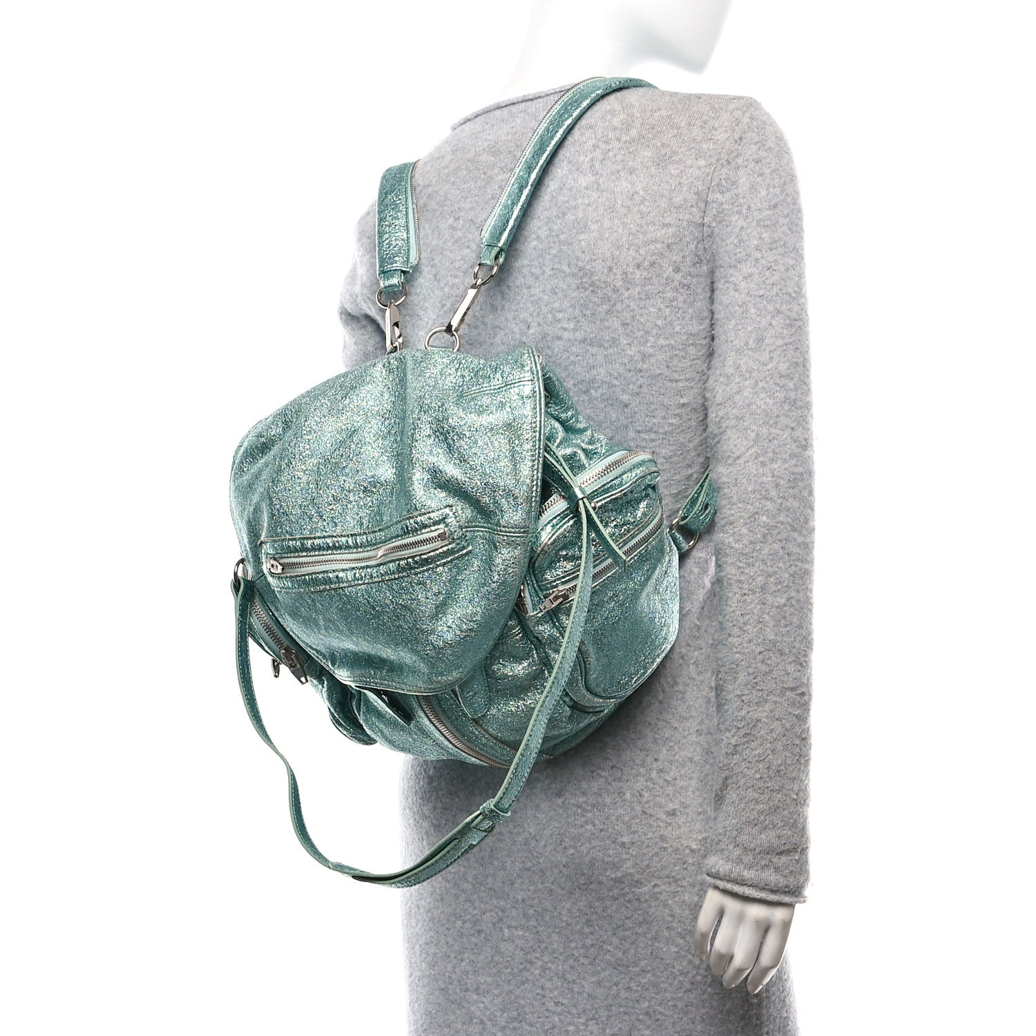 Alexander Wang Metallic Calfskin Marti Backpack Bag Light Blue Rhodium Hardware 2 of 9