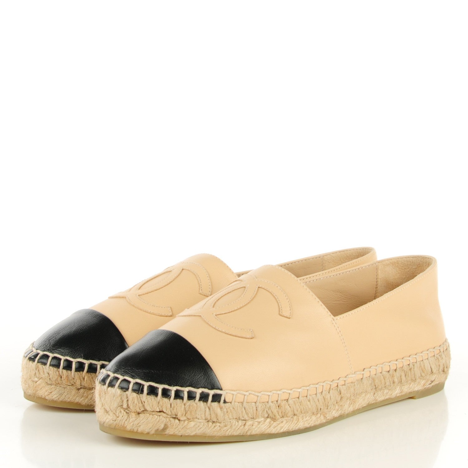 Chanel Lambskin CC Espadrilles 37 Beige Black 3 of 9