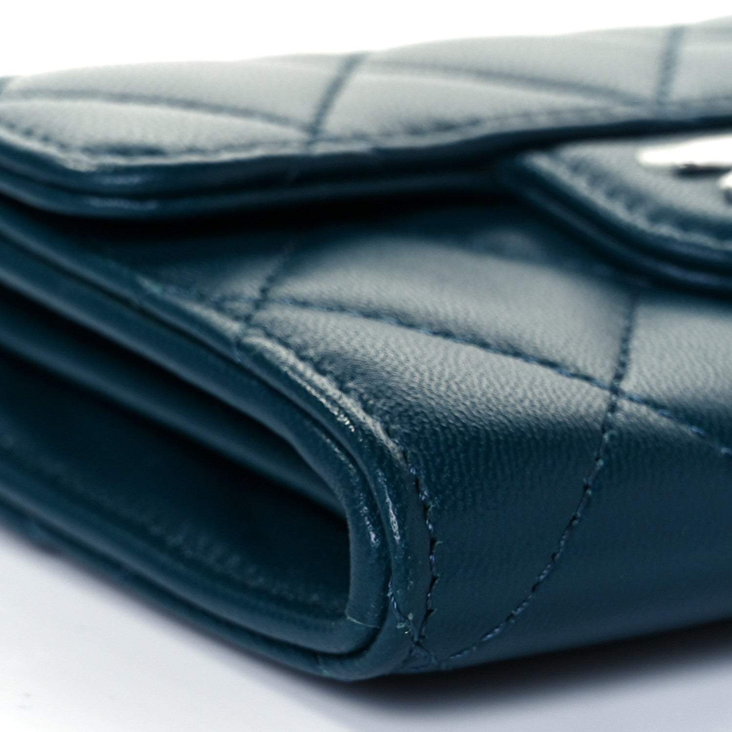 Chanel Lambskin Quilted Flap Card Holder Wallet Dark Turquoise 9 of 11