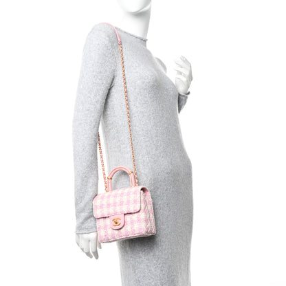 Chanel Tweed Handle Crush Top Handle Flap Bag Pink Ecru 3 of 14