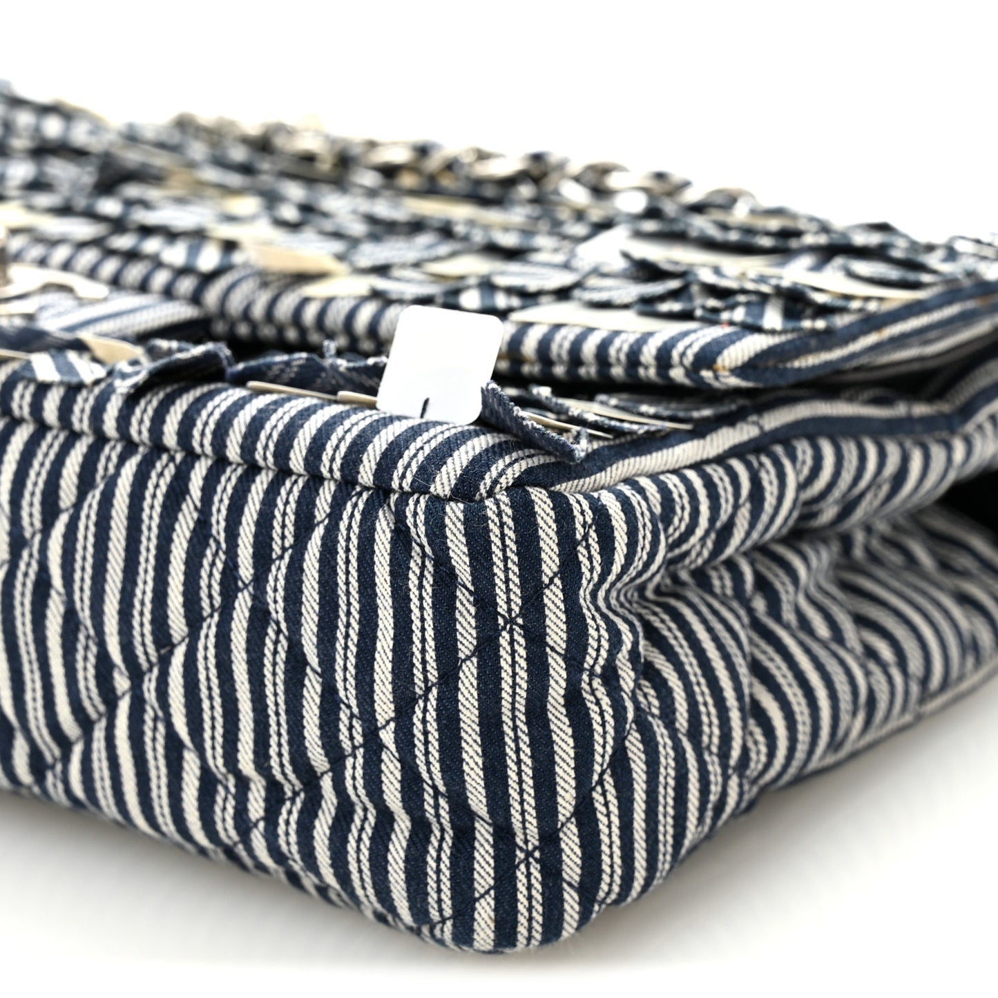 Canvas Sequin Stripe Medium Double Flap Navy Blue