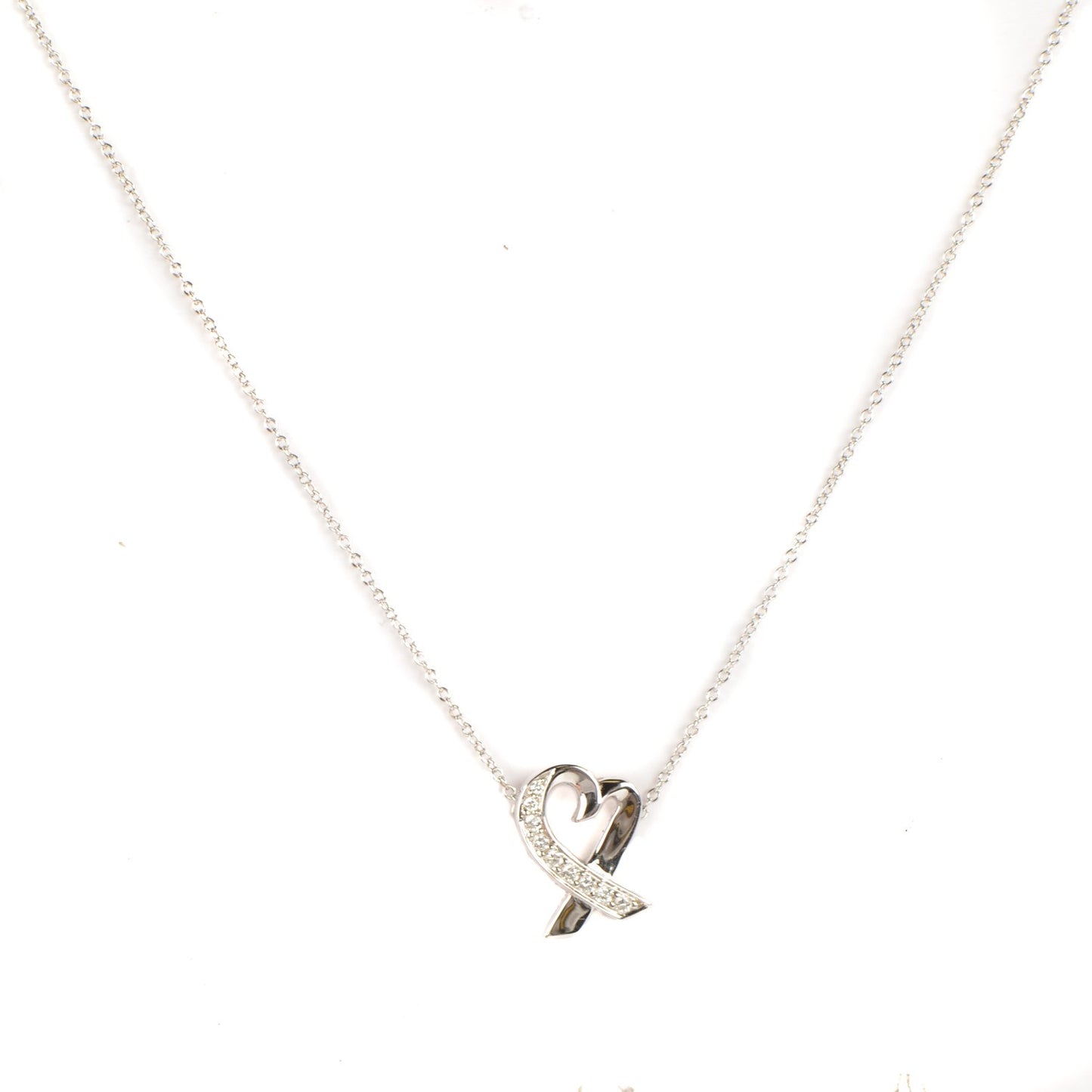 18K White Gold Diamond Paloma Picasso Loving Heart Necklace