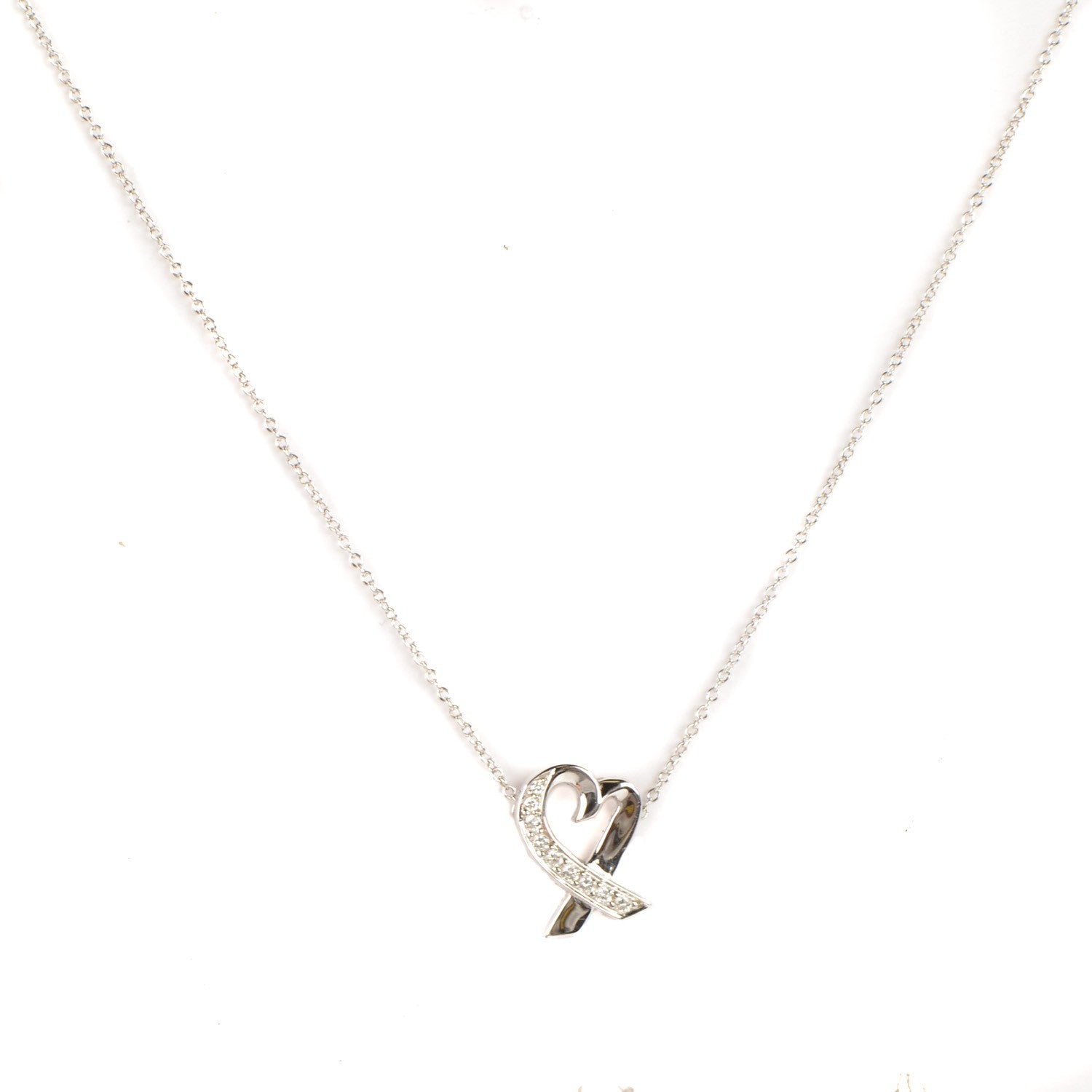Tiffany 18K White Gold Diamond Paloma Picasso Loving Heart Necklace 1 of 6