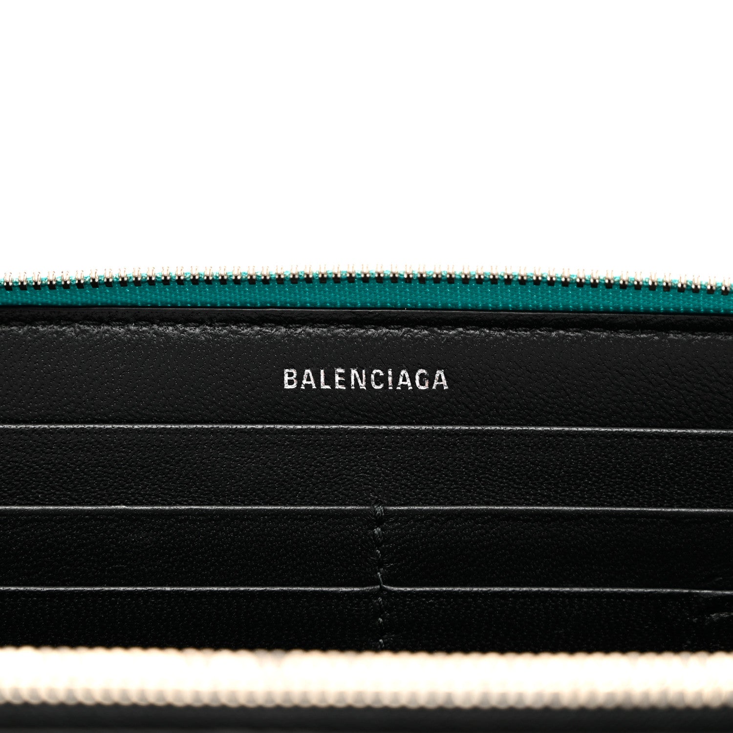 Balenciaga Metallic Goatskin Logo Everyday Continental Zip Around Wallet Turquoise Black 6 of 8