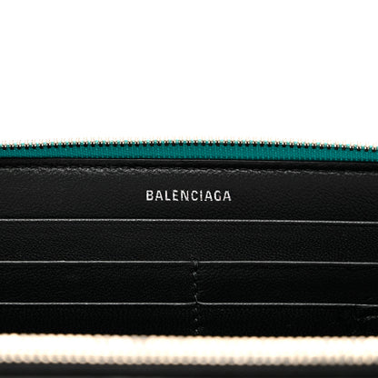 Balenciaga Metallic Goatskin Logo Everyday Continental Zip Around Wallet Turquoise Black 6 of 8