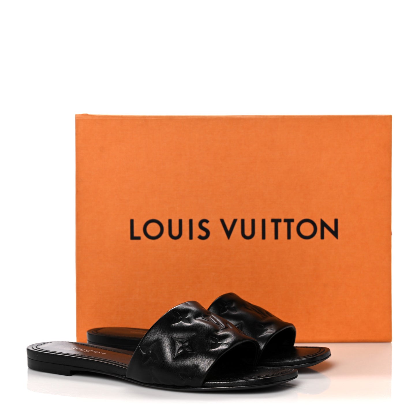 Lambskin Embossed Monogram Revival Flat Mules 37 Black