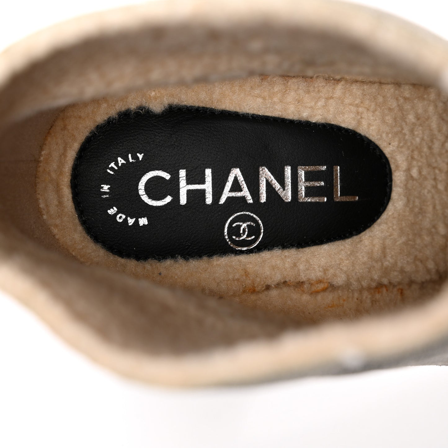 Suede Calfskin Shearling CC Ankle Boots 39.5 Beige