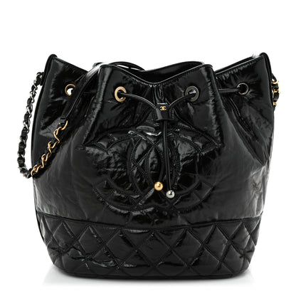 Chanel Shiny Aged Calfskin CC Chain Drawstring Bag Black 1 of 10