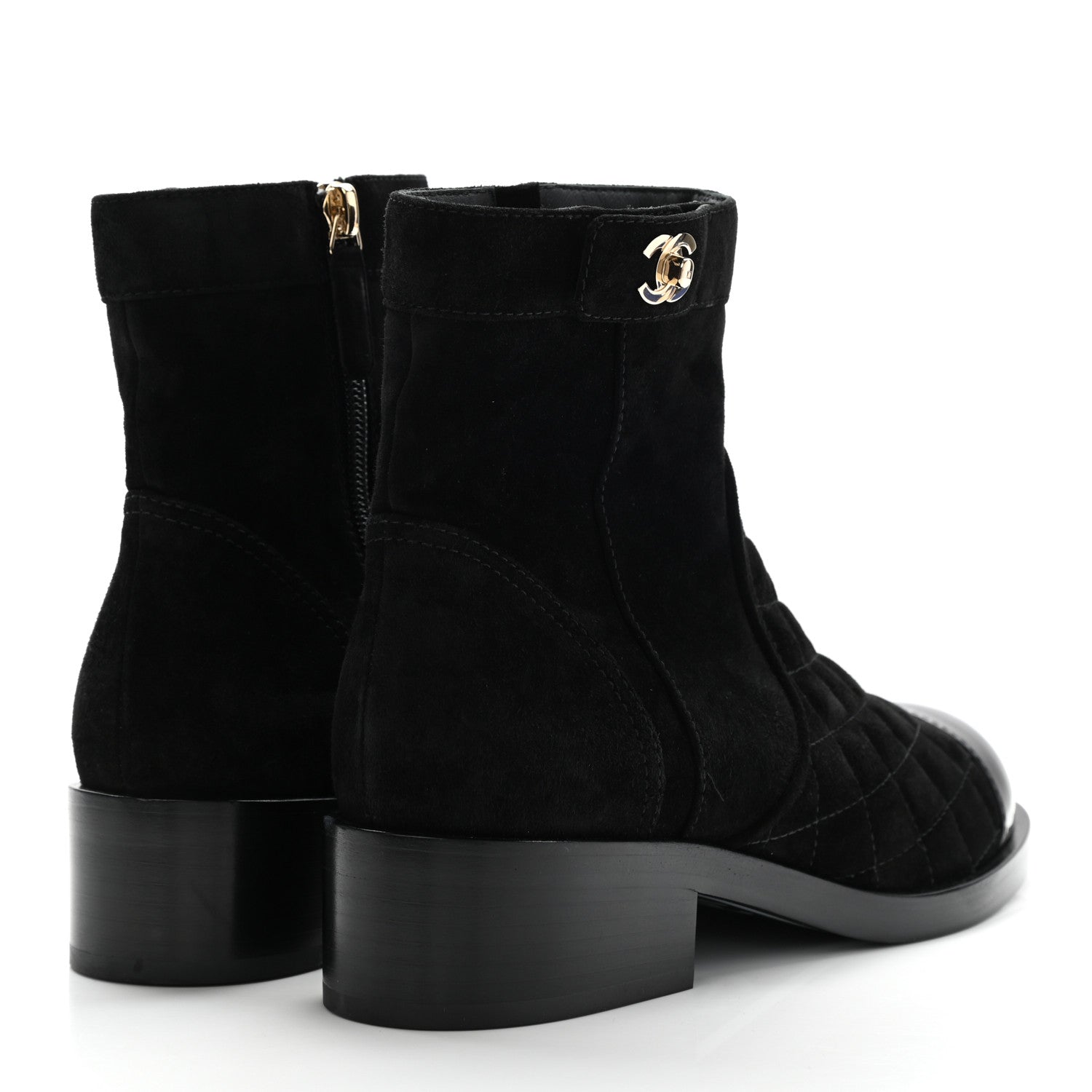 Chanel Suede Patent Calfskin Quilted Cap Toe Short Boots 37 Black 4 of 8