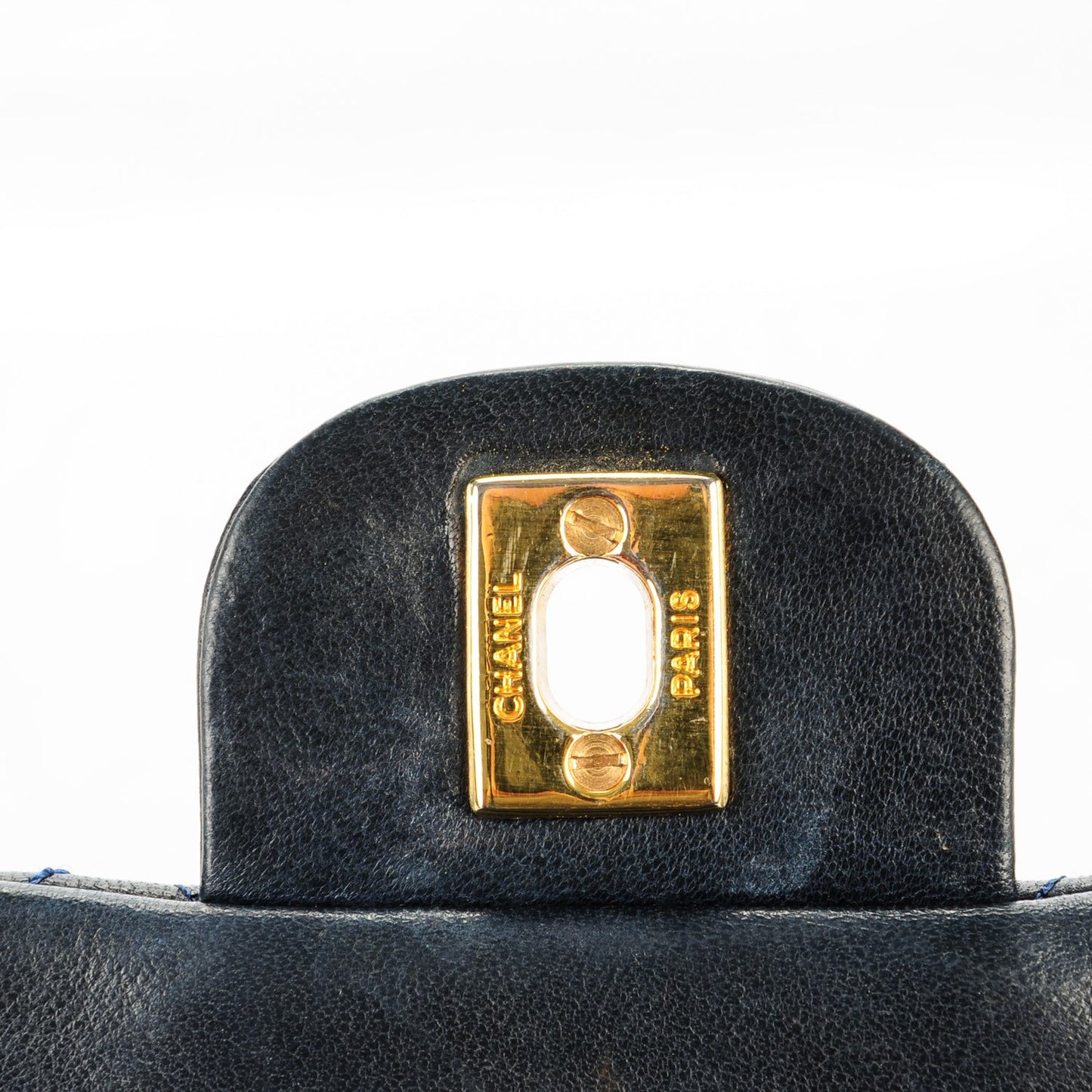 Lambskin Quilted Medium Double Flap Navy