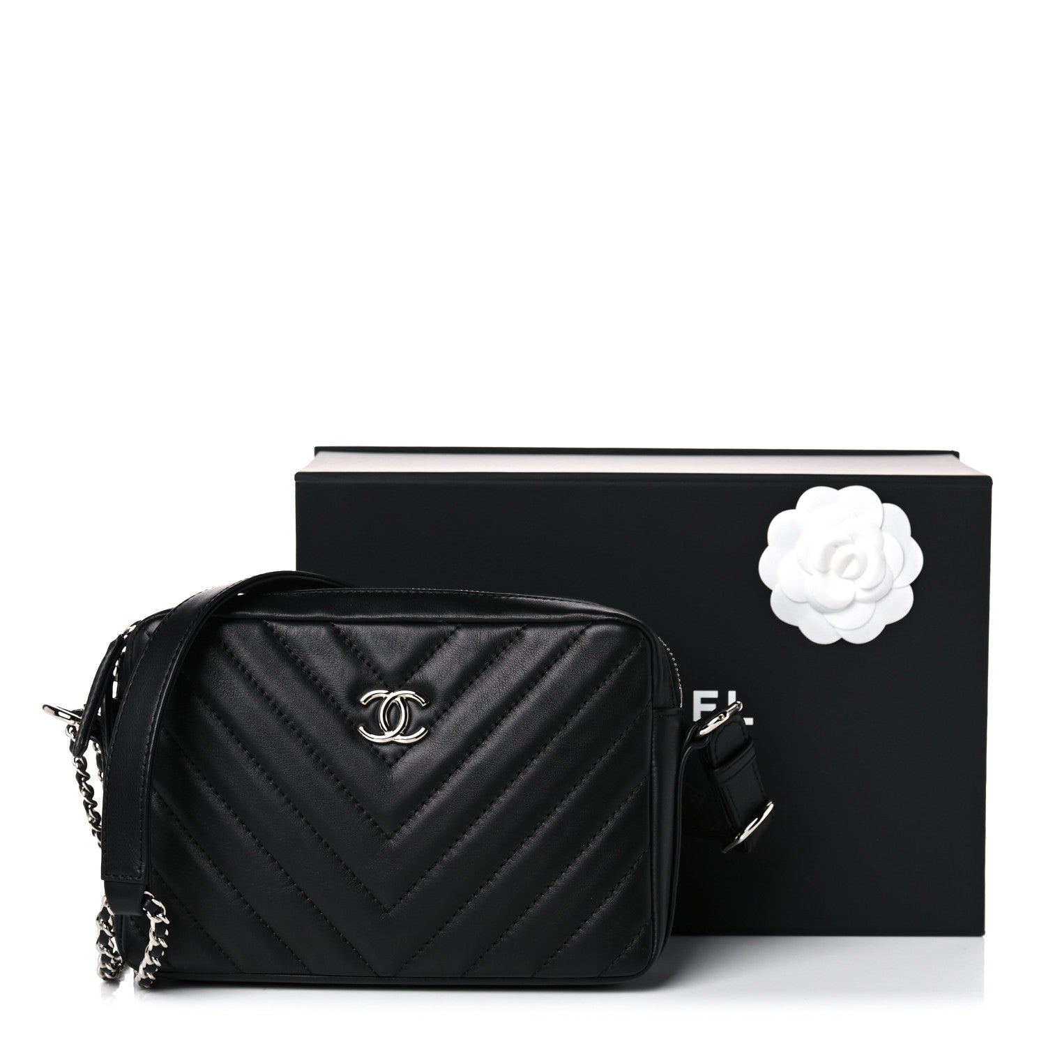 Chanel Lambskin Chevron Quilted Small Promenade Camera Black 10 of 10