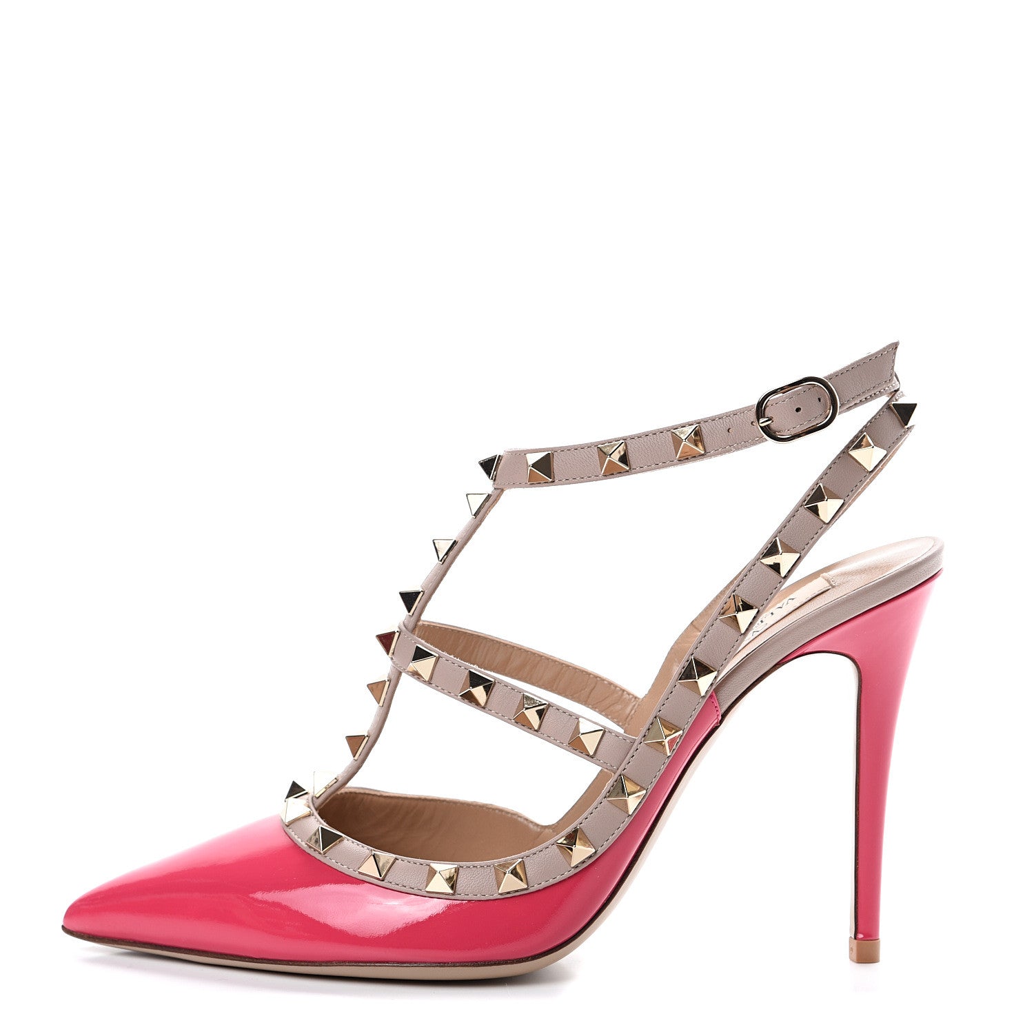 Valentino Garavani Patent Nappa Rockstud Ankle Strap 100mm Pumps 39 Bouganville Poudre 1 of 8
