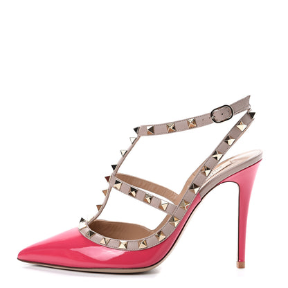 Valentino Garavani Patent Nappa Rockstud Ankle Strap 100mm Pumps 39 Bouganville Poudre 1 of 8