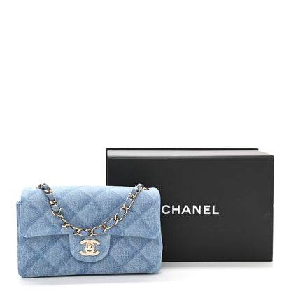 Chanel Printed Denim Quilted Mini Rectangular Flap Light Blue 11 of 11