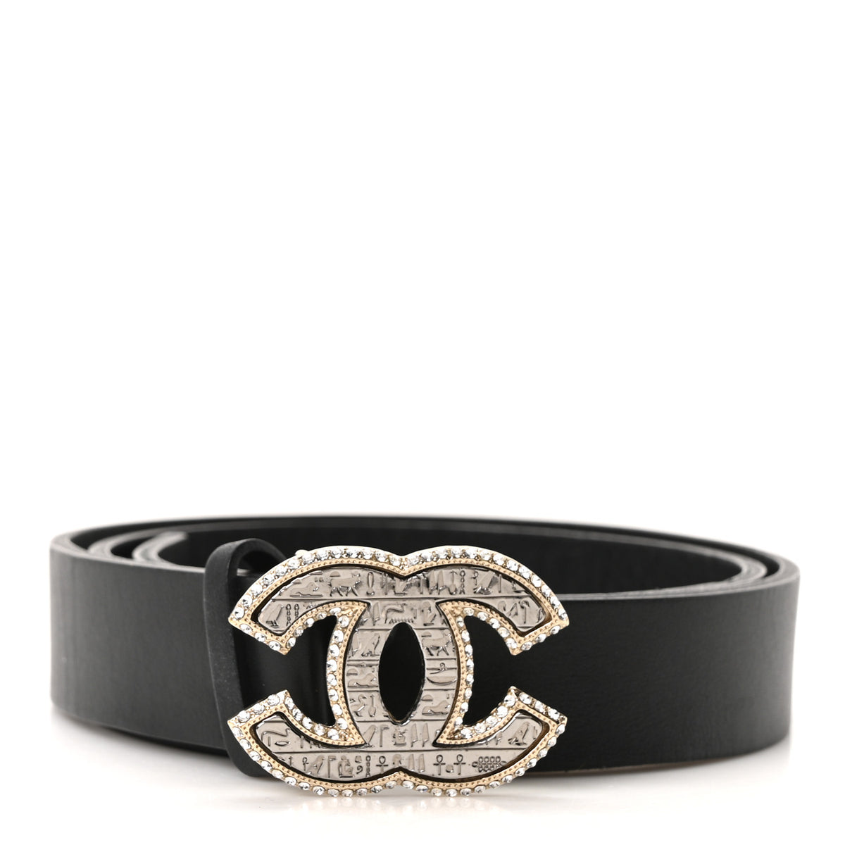 Calfskin Crystal CC Scarab Belt 75 30 Black