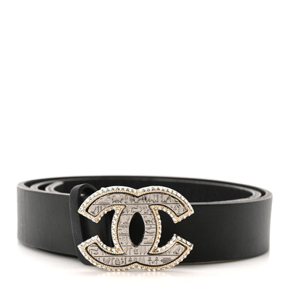 Chanel Calfskin Crystal CC Scarab Belt 75 30 Black 1 of 7