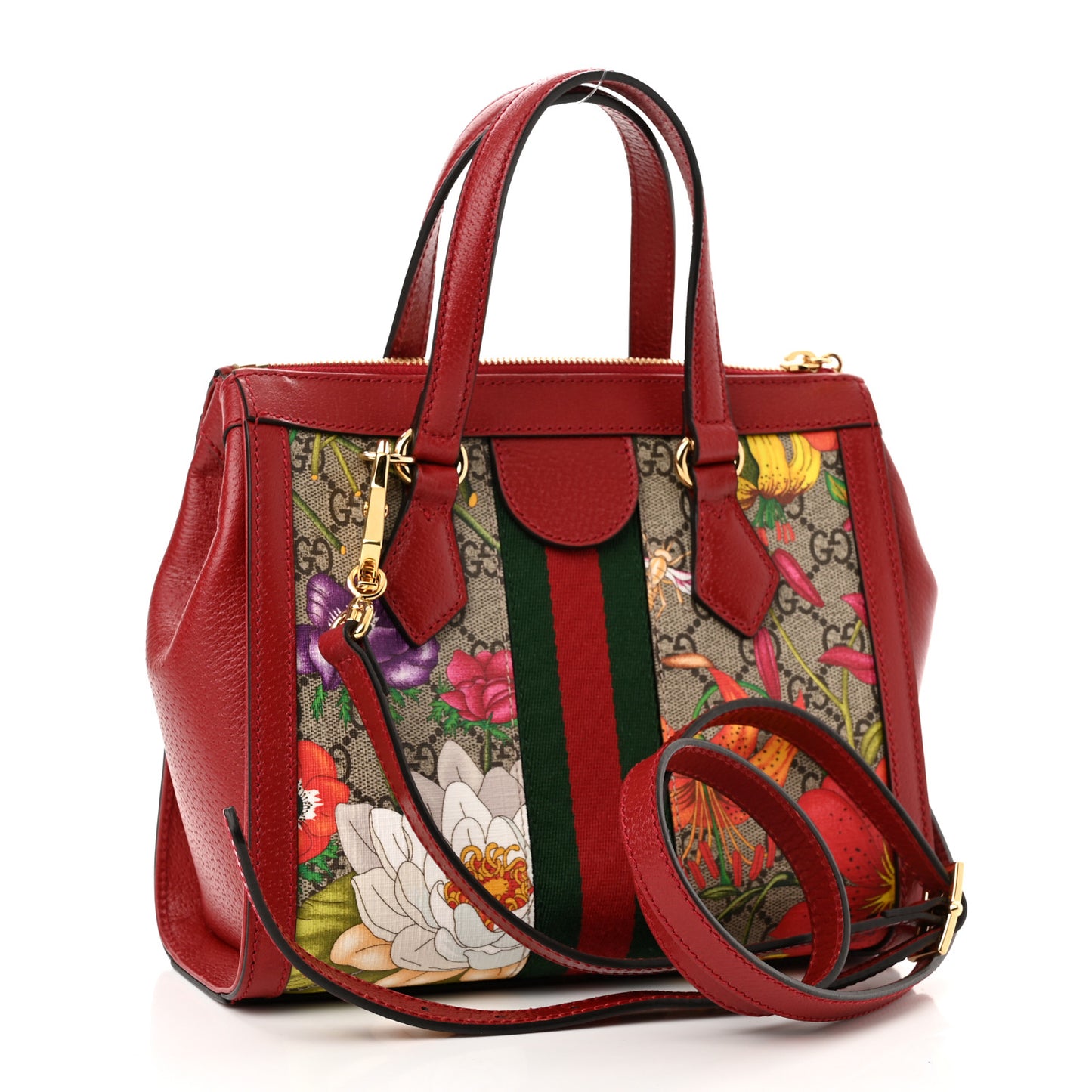 GG Supreme Monogram Flora Web Small Ophidia Tote Bag Red