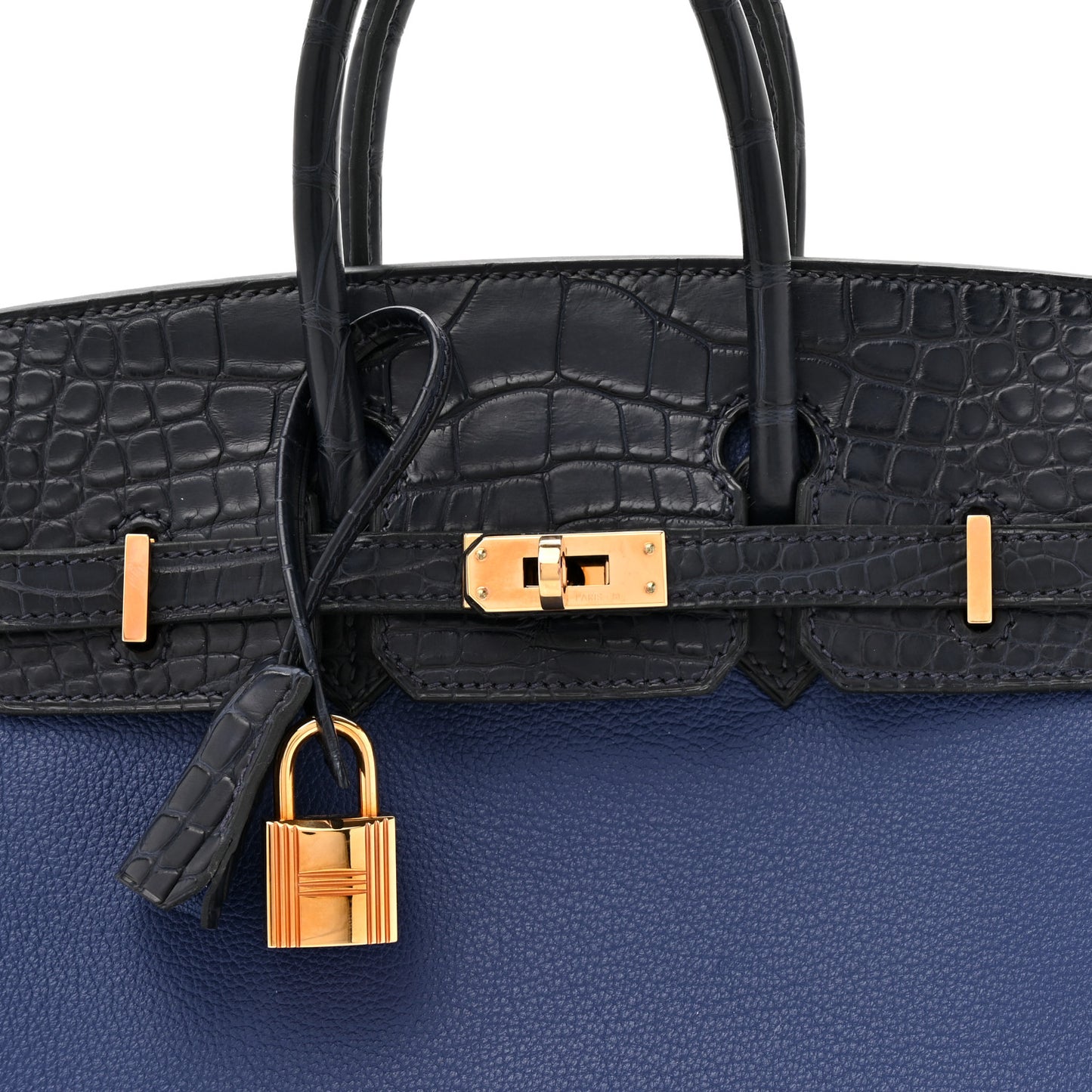 Taurillon Novillo Matte Alligator Birkin Touch 25 Bleu Saphir Bleu Marine