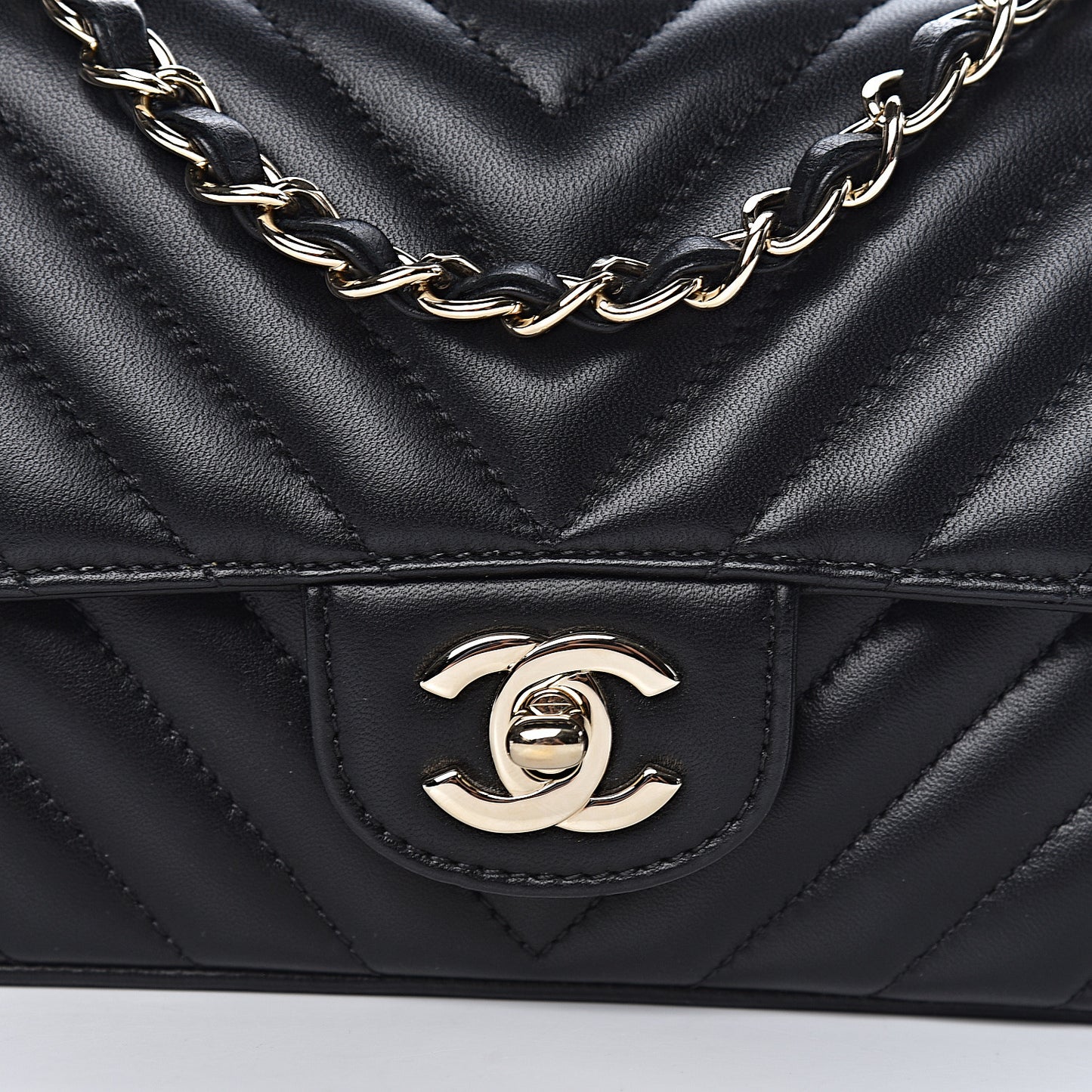 Lambskin Chevron Quilted Mini Rectangular Flap Black