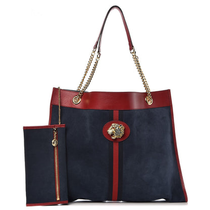 Gucci Suede Calfskin Large Rajah Chain Tote New Blue Romantic Cherry 3 of 9