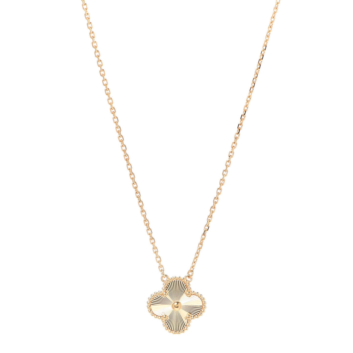 18K Yellow Gold Guilloche Vintage Alhambra Pendant Necklace