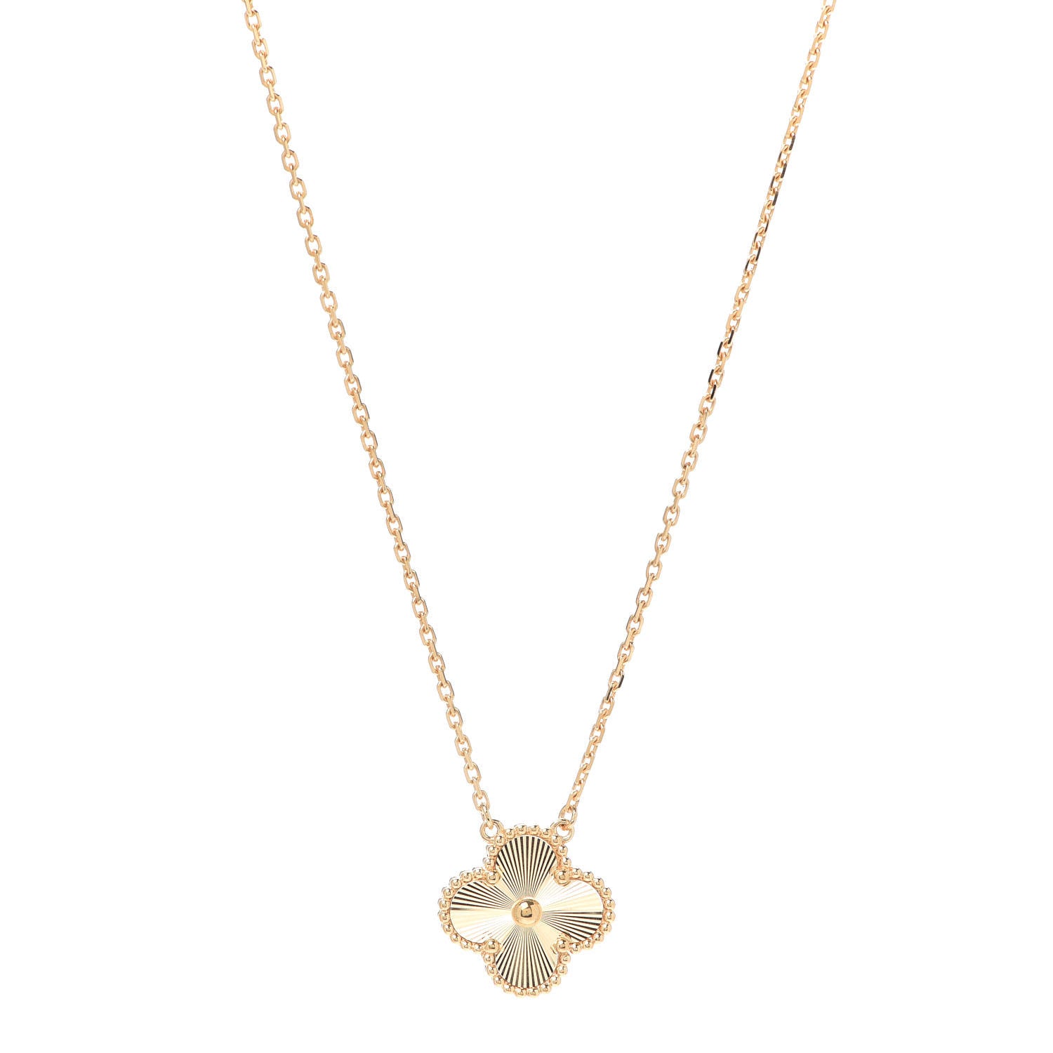Van Cleef & Arpels 18K Yellow Gold Guilloche Vintage Alhambra Pendant Necklace 1 of 7
