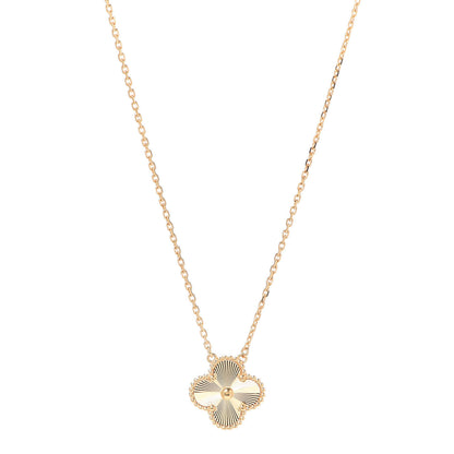 Van Cleef & Arpels 18K Yellow Gold Guilloche Vintage Alhambra Pendant Necklace 1 of 7