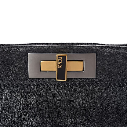 Fendi Goatskin Zucca Large Peekaboo Iconic Satchel Black Tobacco 12 of 16