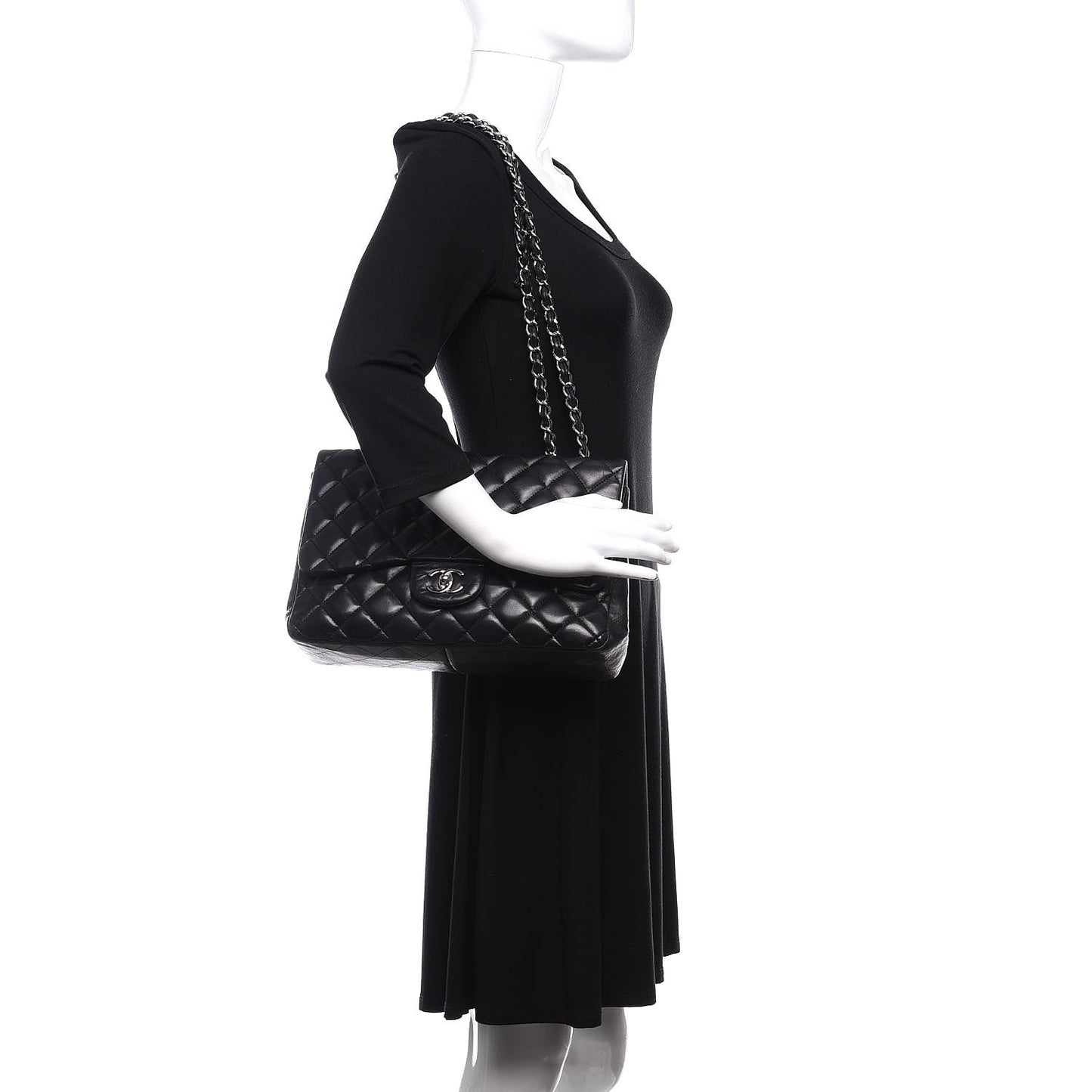 Lambskin Quilted Jumbo Single Flap Black