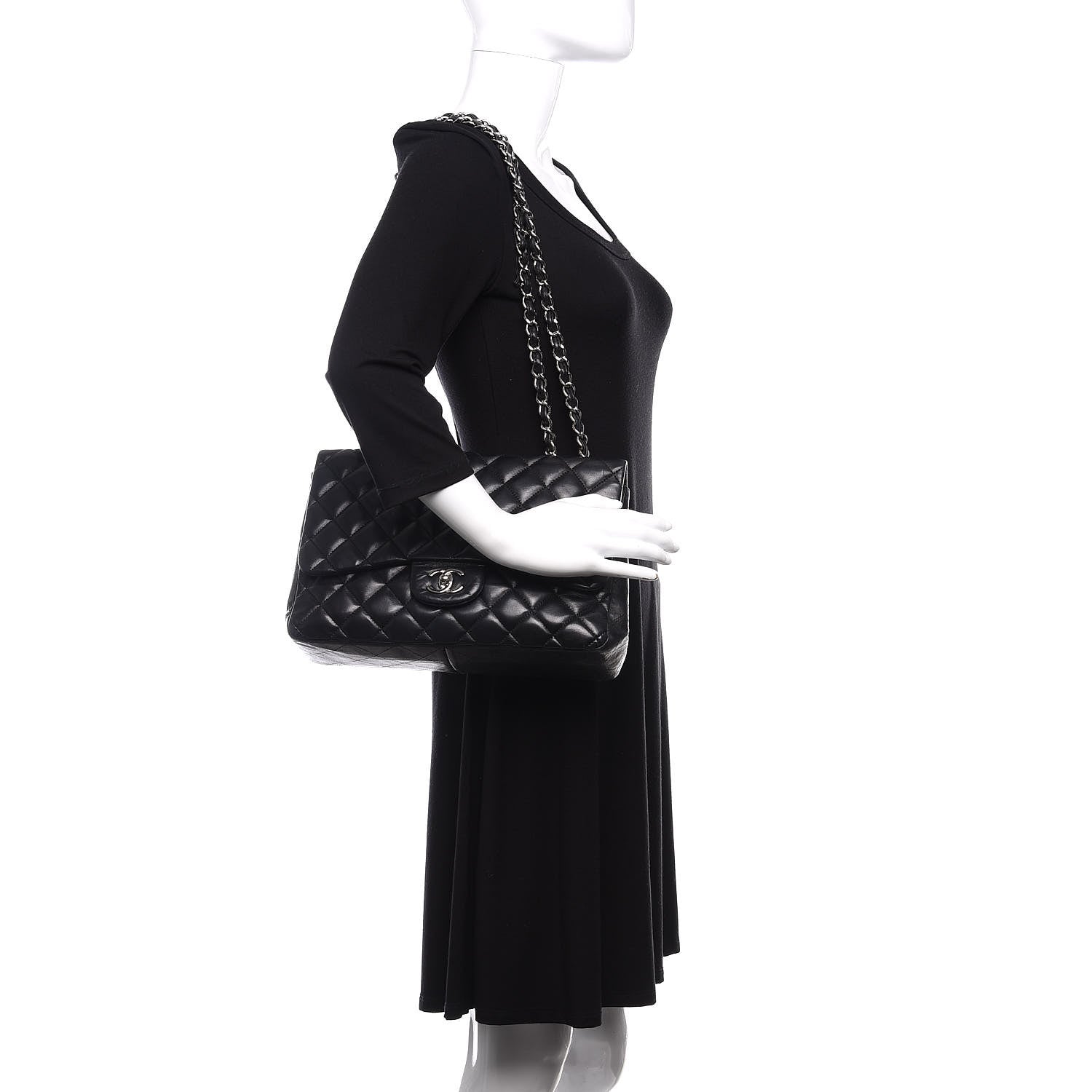 Chanel Lambskin Quilted Jumbo Single Flap Black 2 of 14
