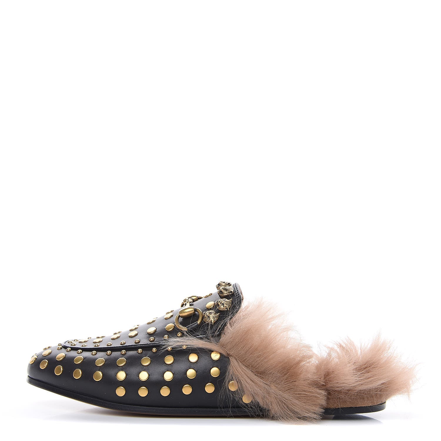 Gucci Calfskin Lambswool Studded Womens Princetown Slippers 36 Black 1 of 8
