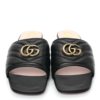Gucci Nappa Matelasse GG Marmont Flat Slide Sandals 39.5 Black 2 of 8